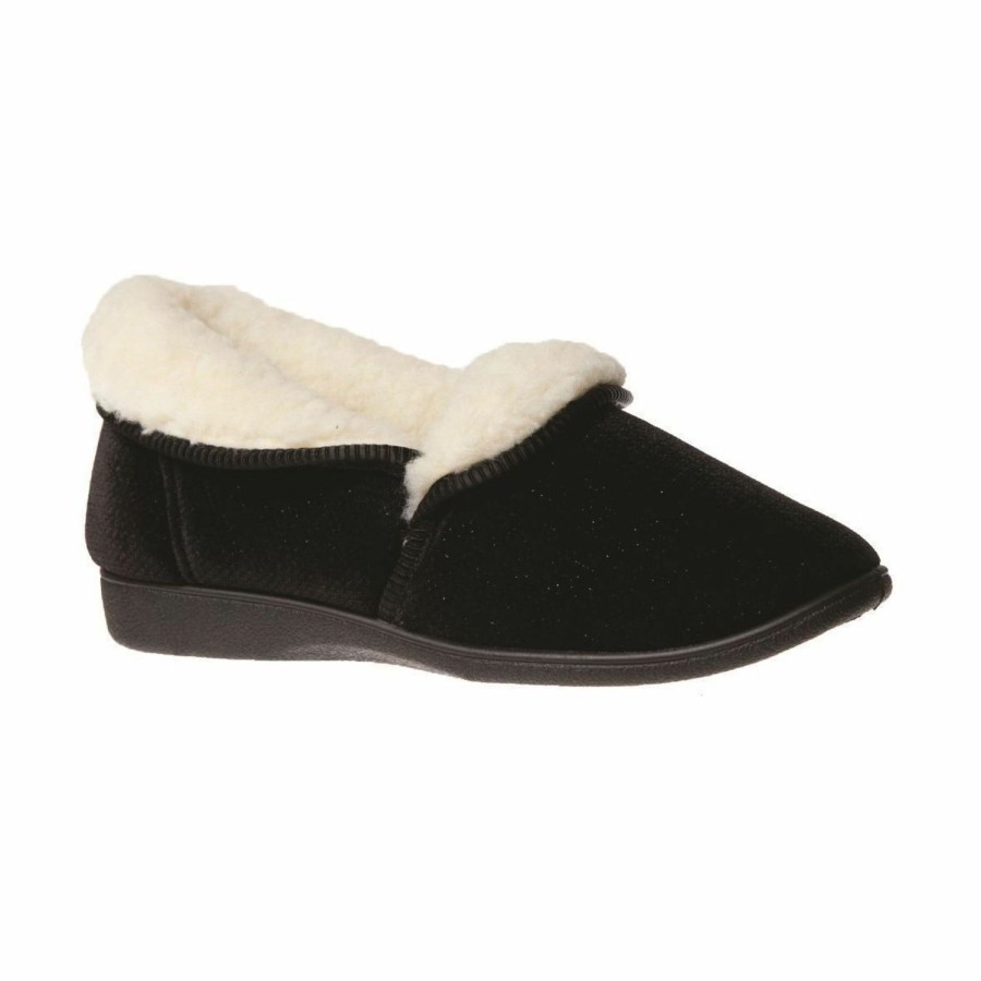 Women Grosby | Ladies Slippers Grosby Barbara /Silver Fleck Slipper Size 6-10 Woolly New Black