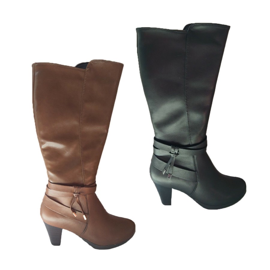 Women Natural Comfort | Ladies Boots Natural Comfort Cyra Leather Knee Length Zip Up Mid Heel