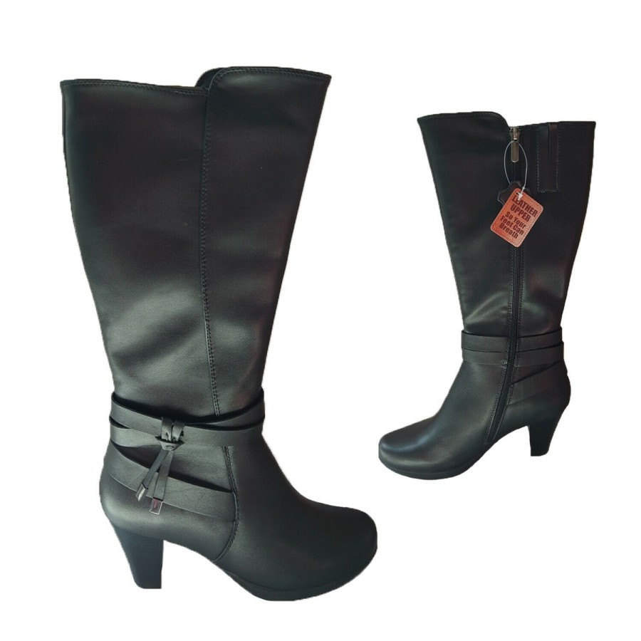 Women Natural Comfort | Ladies Boots Natural Comfort Cyra Leather Knee Length Zip Up Mid Heel