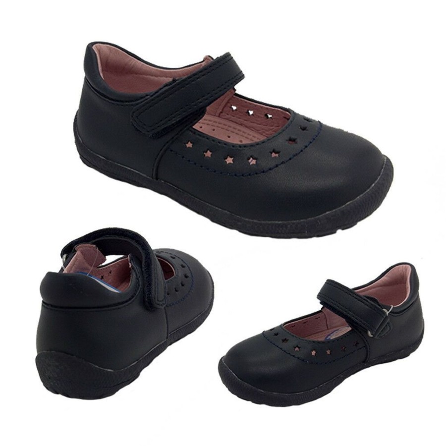 Kids Surefit Casual | Girls Shoes Surefit Alannah Leather Mary Jane Hook And Loop Flat Sole Navy