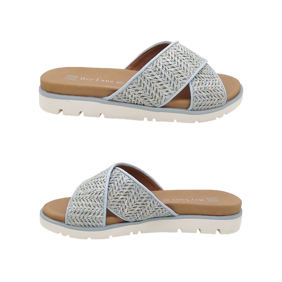 Women Bay Lane | Bay Lane Piccolo Ladies Sandals Summer Slides Comfort Sole Woven Cross Front