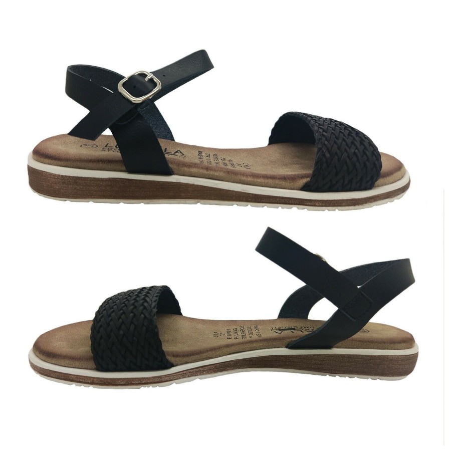 Women Lorella | Ladies Shoes Lorella Lyla Sandal Soft Ankle Strap Buckle Woven Front Flat Sole