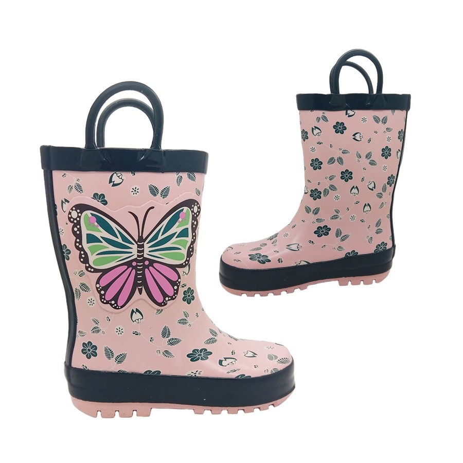 Kids Jellies Outdoor | Jellies Flutter Girls Gumboots Wellies Pull On Loops Cute Butterfly Print Pink