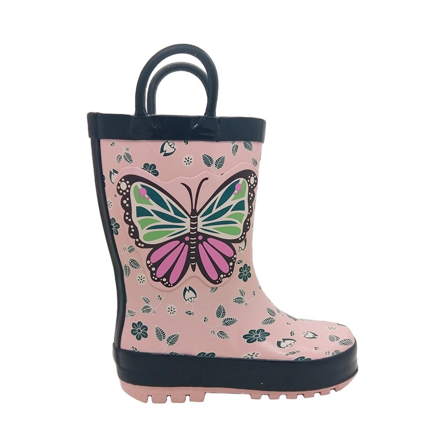 Kids Jellies Outdoor | Jellies Flutter Girls Gumboots Wellies Pull On Loops Cute Butterfly Print Pink