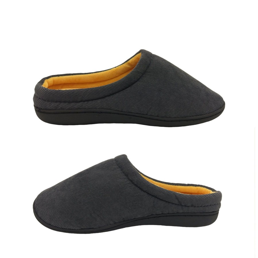 Men Lorella | Lorella Sully Mens Slippers Scuff Soft Cord Upper Memory Foam Insole Slip On Charcoal