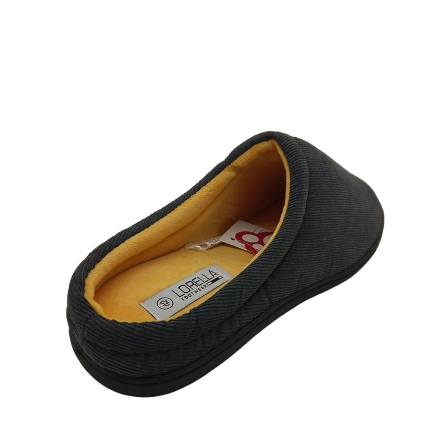 Men Lorella | Lorella Sully Mens Slippers Scuff Soft Cord Upper Memory Foam Insole Slip On Charcoal