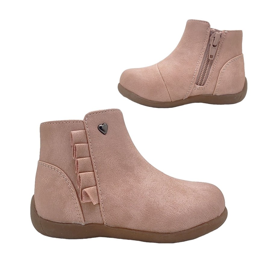 Kids Grosby Boots | Grosby Kayla Frill Little Girls Shoes Ankle Boots Cute Zip Open Flat Sole Pink