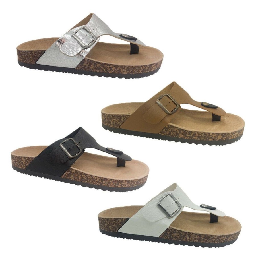 Women Bernice | Ladies Shoes Bernice Jamila Sandals Comfort Cork Footbed Thong Adjust Buckle