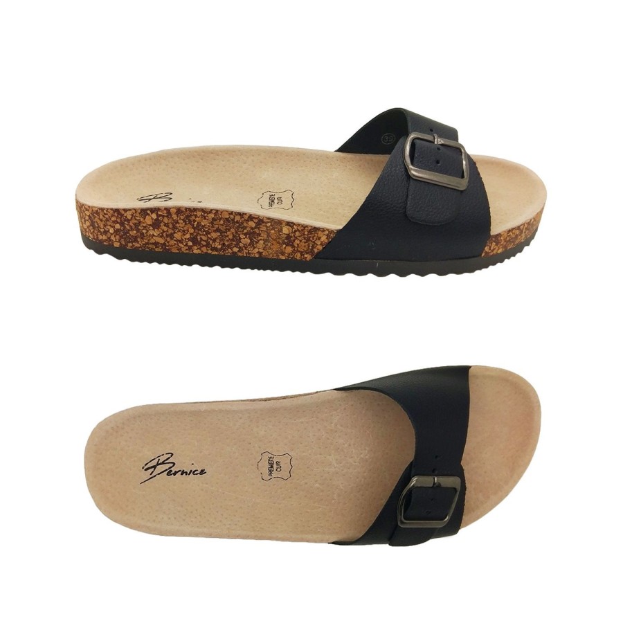 Women Bernice | Bernice Juliet Ladies Sandals Comfort Single Buckle Slide Cork Footbed