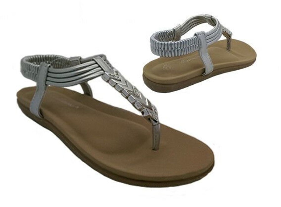 Kids Bellissimo Sandals | Girls Sandals Bellissimo Vision Jewelled Front Thong Sandal Size 11-4 New Silver