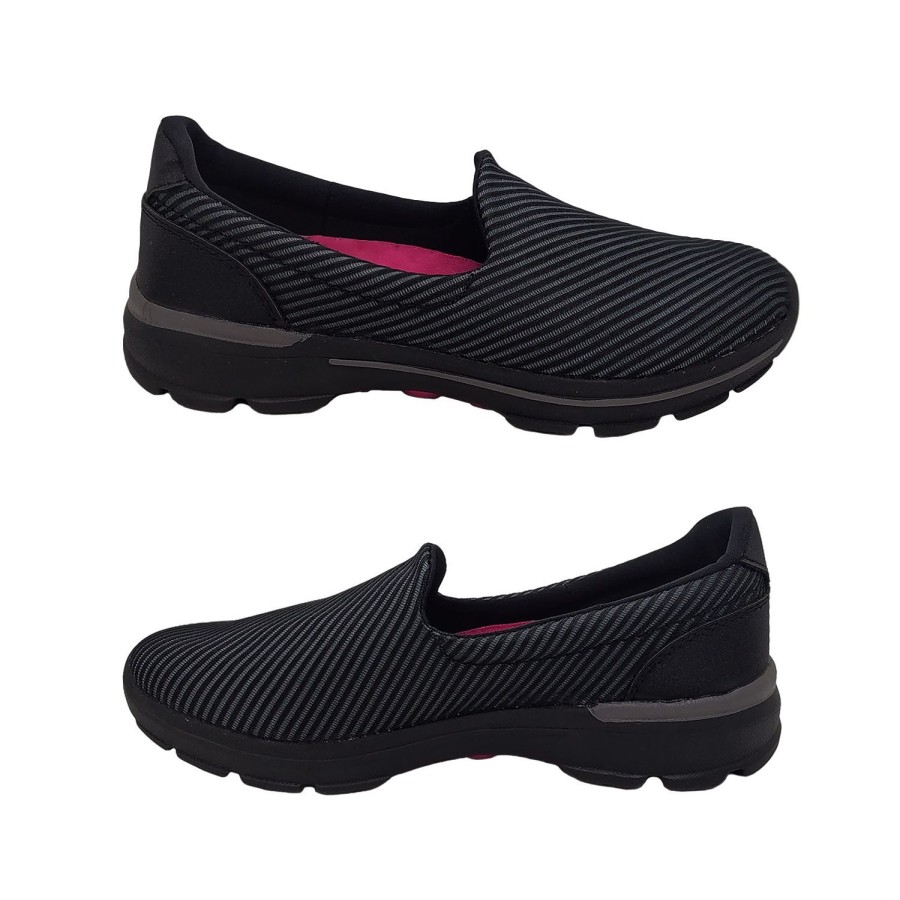 Women Bolt | Bolt Argo Ladies Casual Shoe Slip On Lightweight Soft Foam Insole Stripe Fabric Black