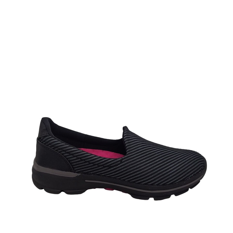 Women Bolt | Bolt Argo Ladies Casual Shoe Slip On Lightweight Soft Foam Insole Stripe Fabric Black