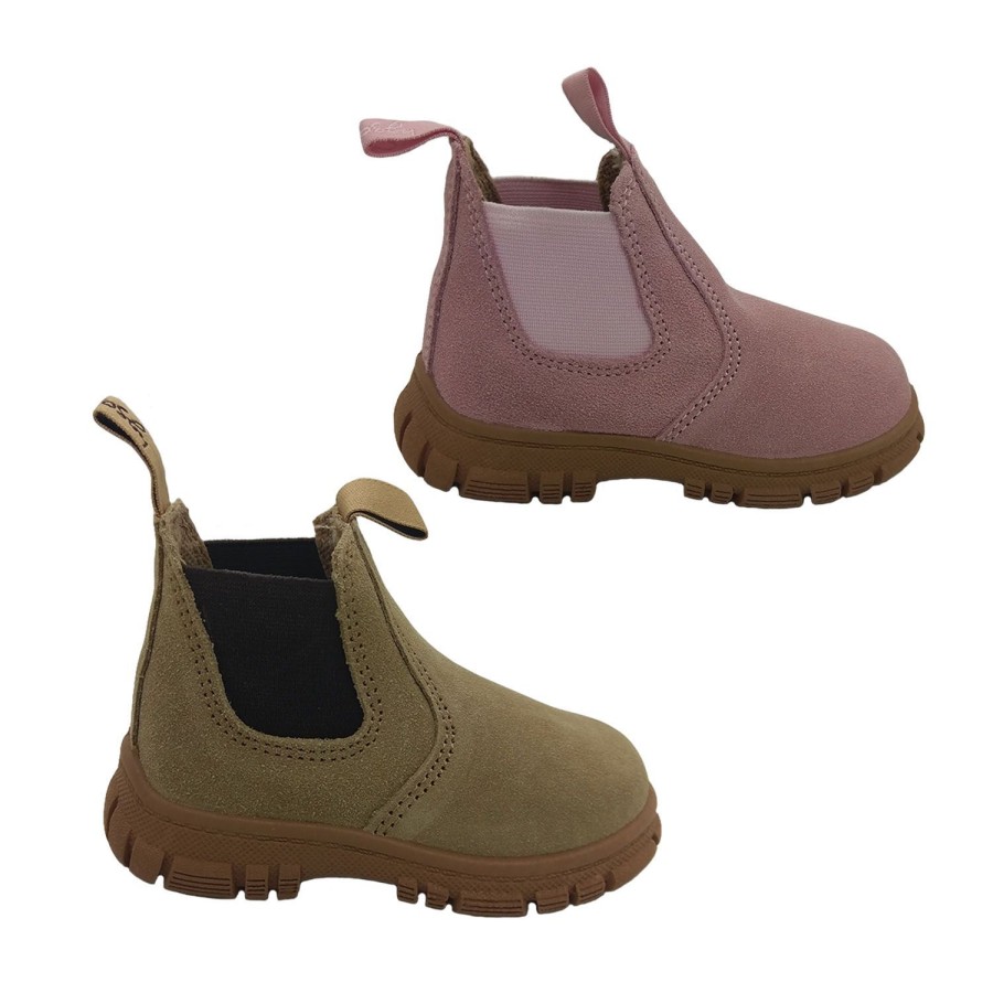 Kids Grosby Boots | Grosby Ranch Suede Toddler Kids Boots Leather Upper Pull On Tabs Elastic Panels