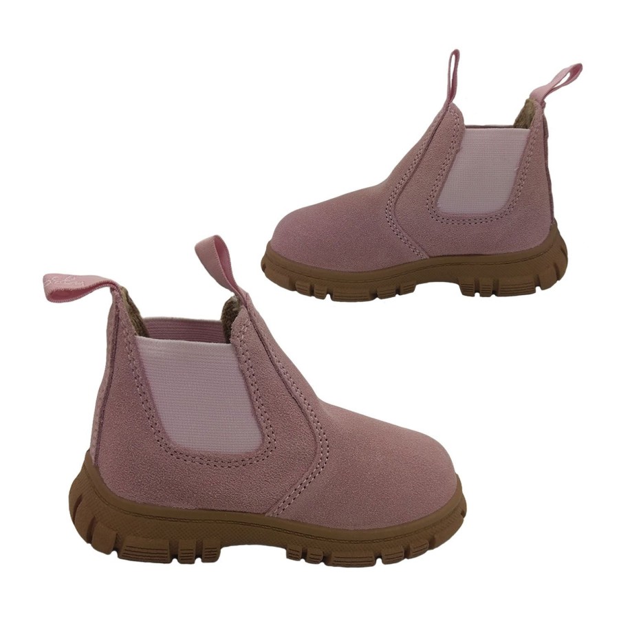 Kids Grosby Boots | Grosby Ranch Suede Toddler Kids Boots Leather Upper Pull On Tabs Elastic Panels