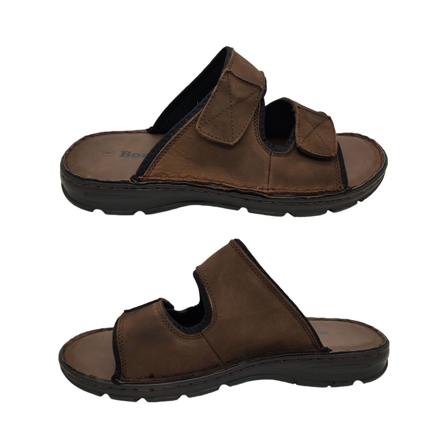 Men Borelli | Borelli Ventura Mens Shoes Sandals Waxy Leather Slides Adjustable Top Brown Waxy