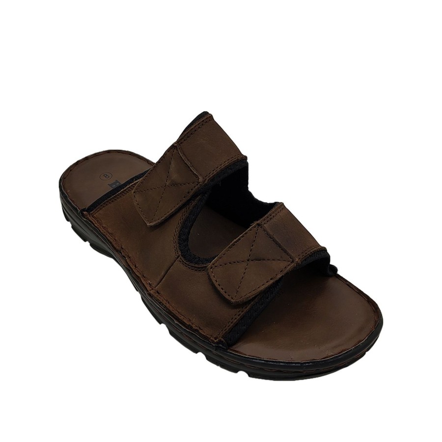 Men Borelli | Borelli Ventura Mens Shoes Sandals Waxy Leather Slides Adjustable Top Brown Waxy