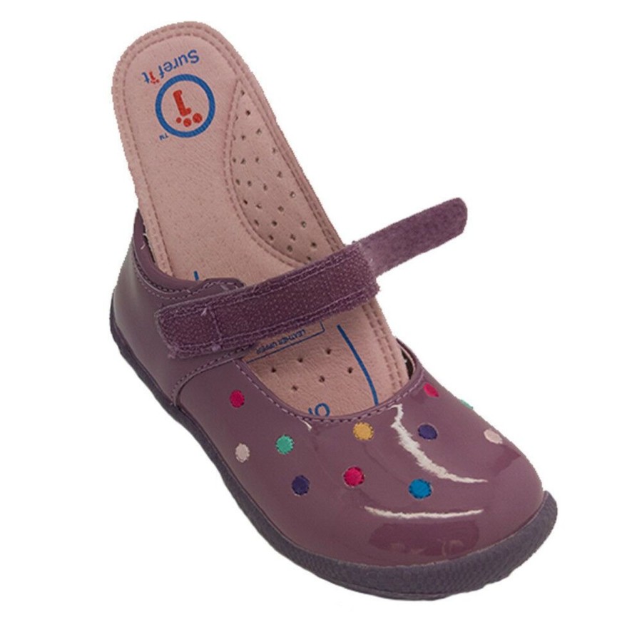 Kids Surefit Casual | Girls Shoes Surefit Lara Leather Mary Jane Hook And Loop Size Uk 4.5-11.5 New Purple