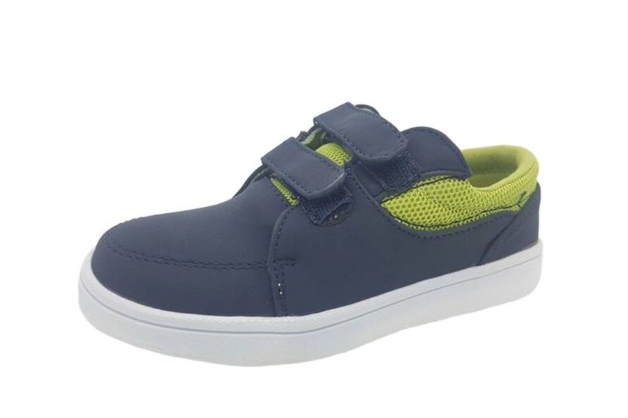 Kids Grosby Casual | Boys Shoes Grosby Lucas Jnr /Green Double Hook & Loop Running Shoe Size 8-12 Navy