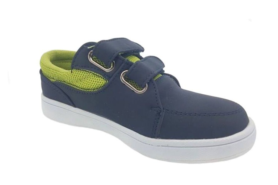 Kids Grosby Casual | Boys Shoes Grosby Lucas Jnr /Green Double Hook & Loop Running Shoe Size 8-12 Navy