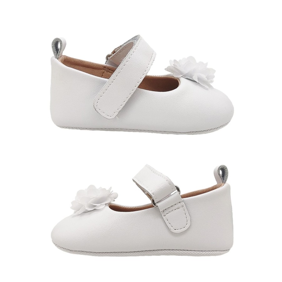 Kids Grosby Baby | Grosby Little Pia Baby Toddler Girls Pre Walker Leather Mary Jane Flower Front White