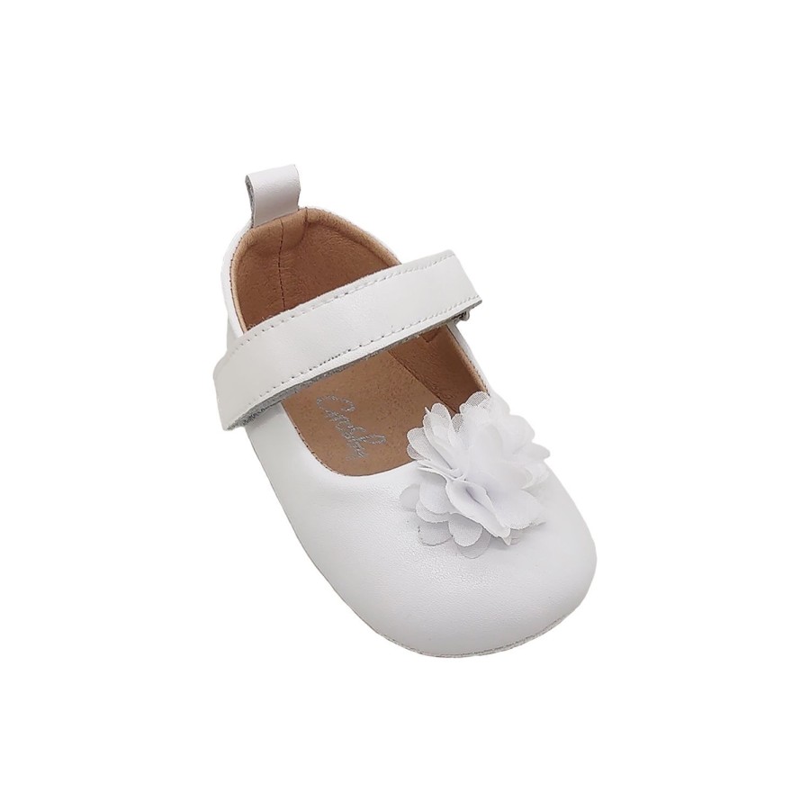 Kids Grosby Baby | Grosby Little Pia Baby Toddler Girls Pre Walker Leather Mary Jane Flower Front White