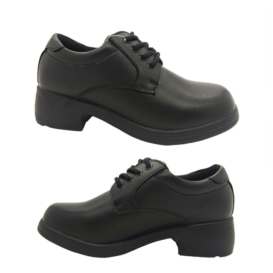 Women Grosby | Grosby Ellery Ladies School Shoes Lace Up Leather Light Heel Shoes Black