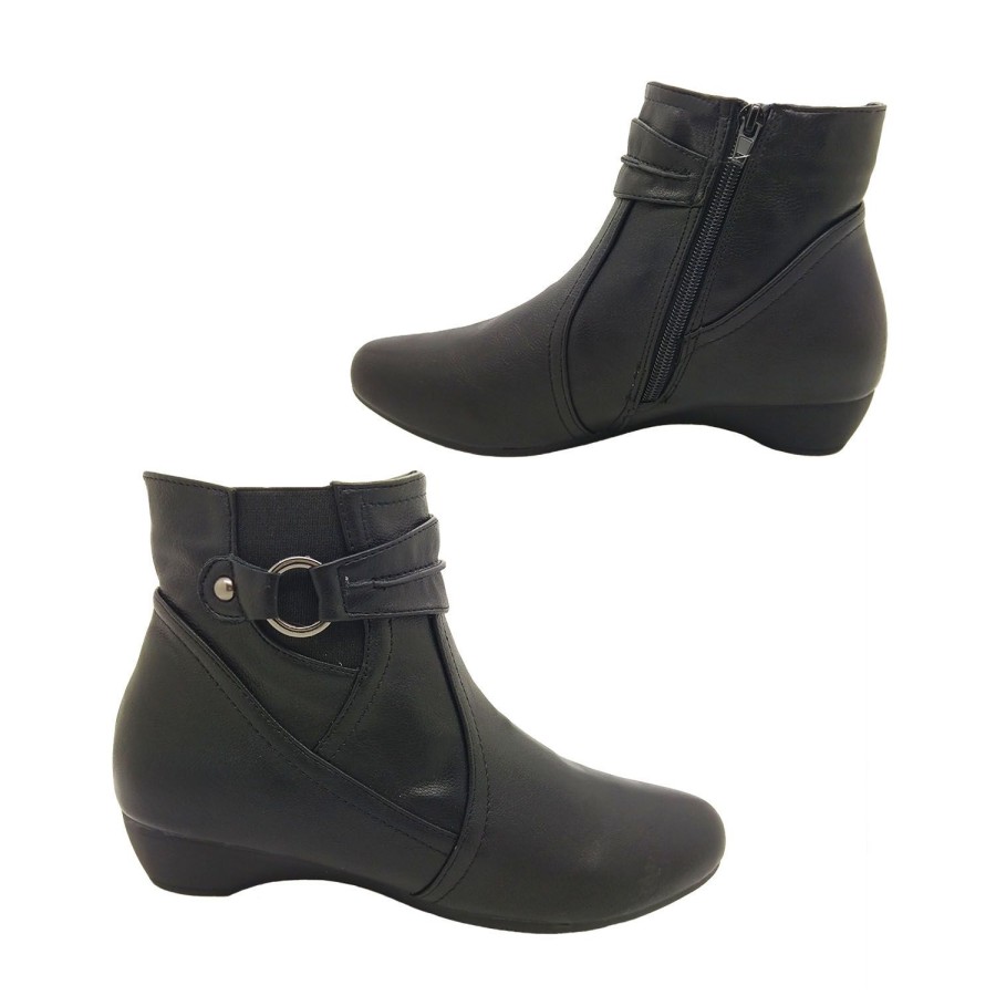 Women Bellissimo | Bellissimo Yvonne Womens Ankle Boot Wedge Sole Side Zip Soft Upper Size 5-10 Black