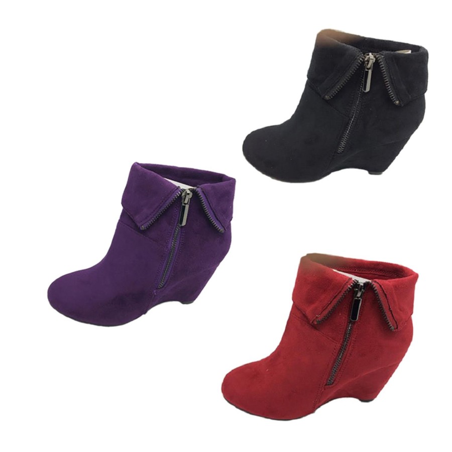 Women No Shoes | Ladies Boots No Shoes Lunge Zip Up Micro Wedge Boot Clearance 6-10