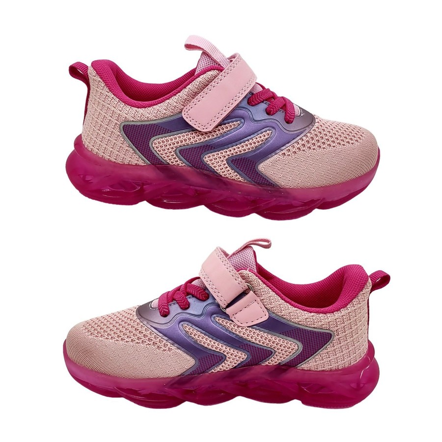 Kids Bolt Runners | Bolt Flash Girls Shoes Casual Trainer Led Lightup Sole Hook And Loop Strap Pink