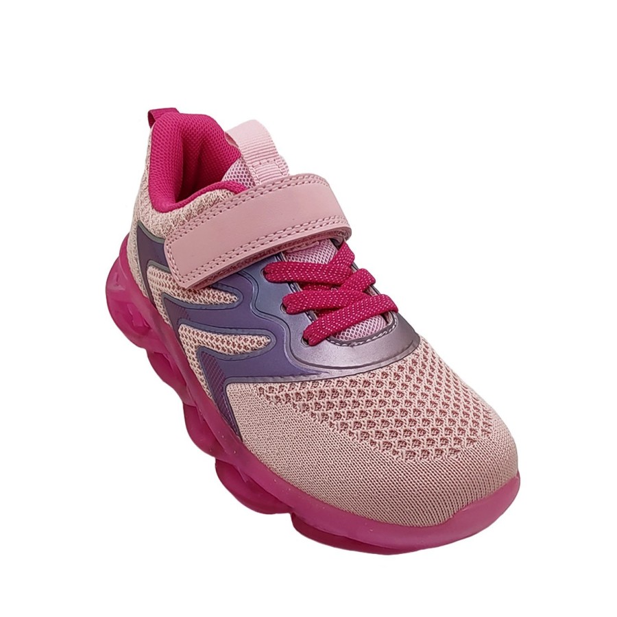 Kids Bolt Runners | Bolt Flash Girls Shoes Casual Trainer Led Lightup Sole Hook And Loop Strap Pink