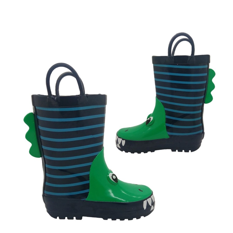 Kids Jellies Outdoor | Jellies Snapper Boys Gumboots Crocodile Design Wellies Rear Fin Pull On Loops Blue