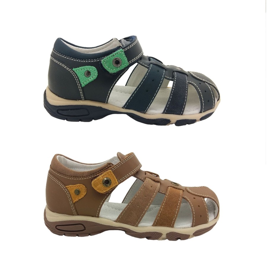 Kids Surefit Sandals | Boys Shoes Surefit Peter Covered Toe Heel In Hook And Loop Leather Sandals