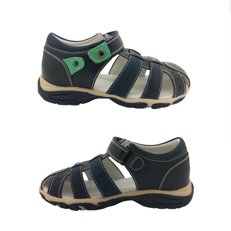 Kids Surefit Sandals | Boys Shoes Surefit Peter Covered Toe Heel In Hook And Loop Leather Sandals