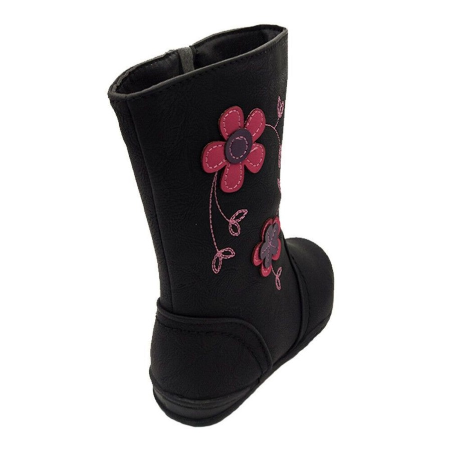 Kids Pollyanna Boots | Girls Boots Pollyanna Kelly Flower Detail Boot Flat Sole Size 8-13 New Black