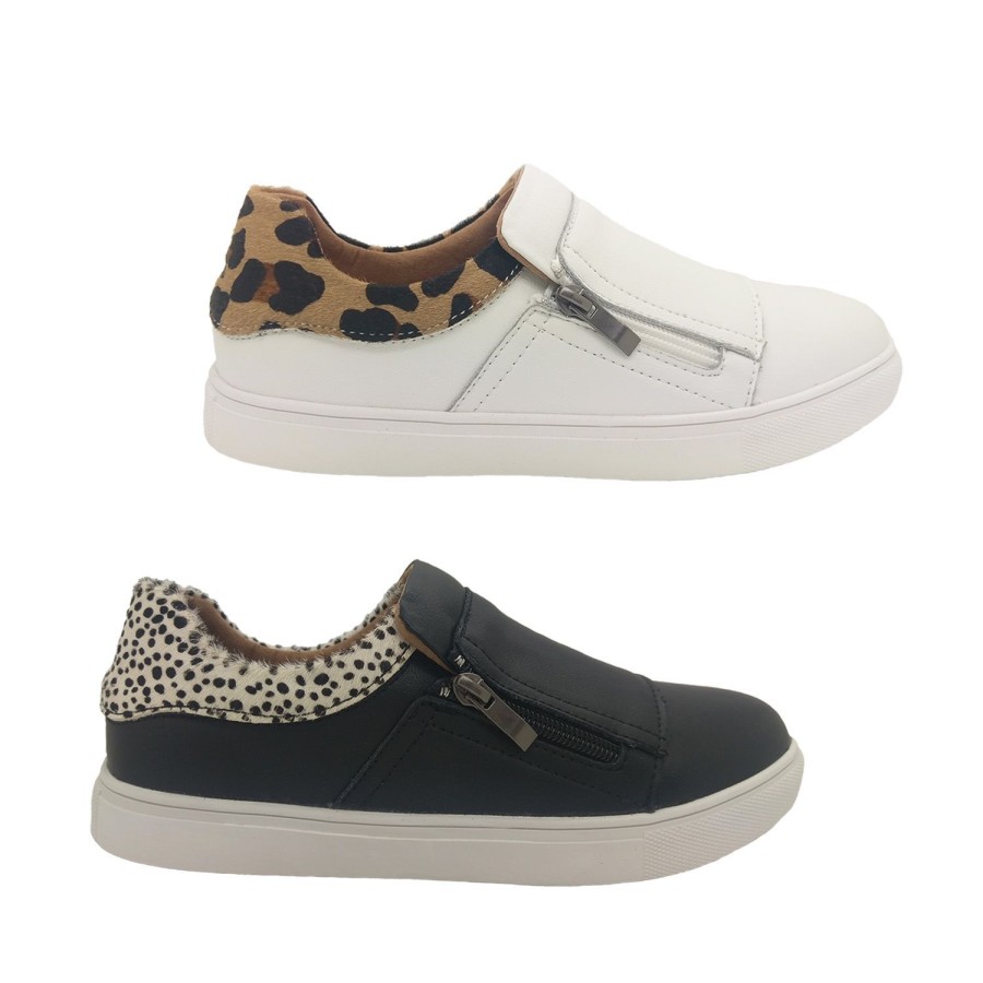 Women Step on Air | Step On Air Magic Ladies Leather Casual Zip Side Flat Comfy Animal Print Trim