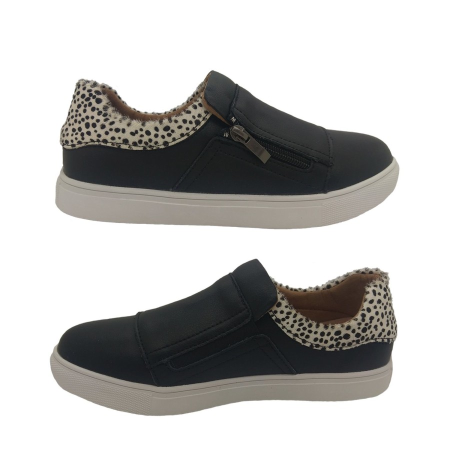 Women Step on Air | Step On Air Magic Ladies Leather Casual Zip Side Flat Comfy Animal Print Trim