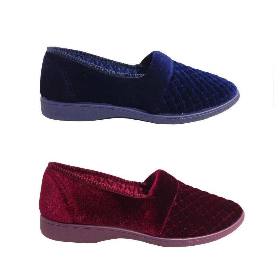 Women Grosby | Ladies Slippers Grosby Marcy Slip On Quilted Velour Satin Lined Size 5-11