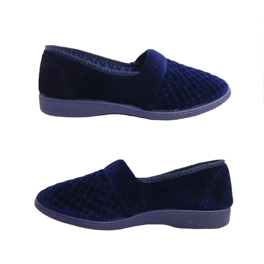 Women Grosby | Ladies Slippers Grosby Marcy Slip On Quilted Velour Satin Lined Size 5-11