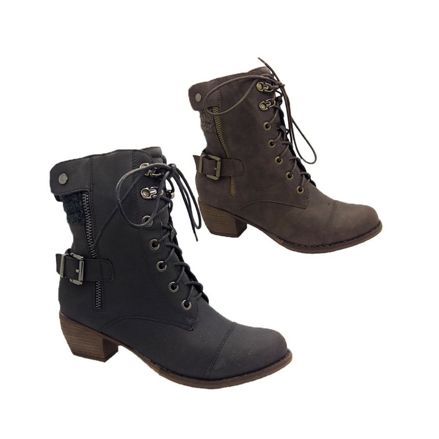 Women No Shoes | No! Shoes Larger Ladies Boots Lace Up Front Zip Side Mid Heel Buckle