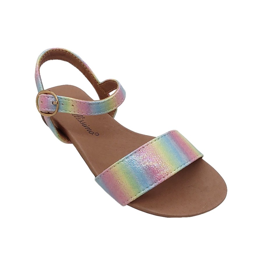 Kids Bellissimo Sandals | Bellissimo Ainslee Girls Shoes Sandals Fun Sparkle Buckle Adjust Flat Rainbow