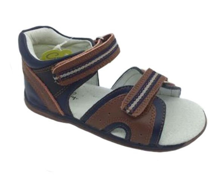 Kids Grosby Sandals | Boys Shoes Grosby Ben Leather Hook And Loop Sandals Size 5-10 New Navy/Brown