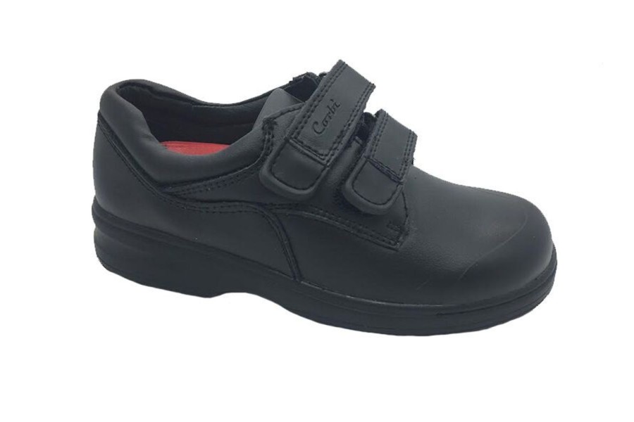 Kids Corbi School | Boys Shoes Corbi Reef Black Leather School Shoe Size 11-3 New Hook And Loop