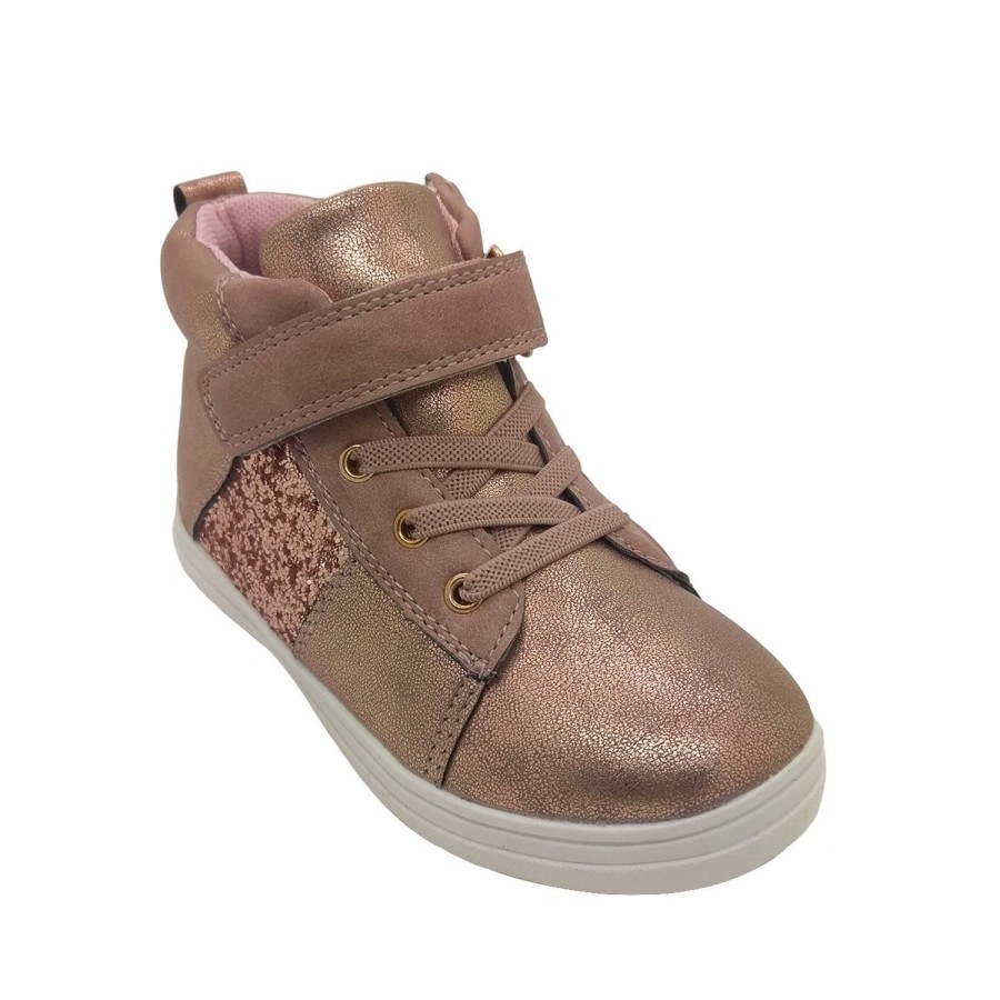 Kids Grosby Boots | Grosby Prudence Little Girls Cute Casual Sparkily Ankle Boot Hook And Loop Zip Rose Gold