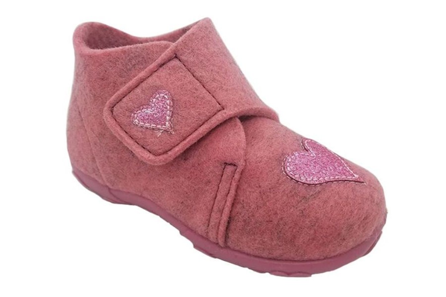 Kids Grosby Slippers | Grosby Heart Girls Slippers Cute Cosy Felt Upper Slipper Pink