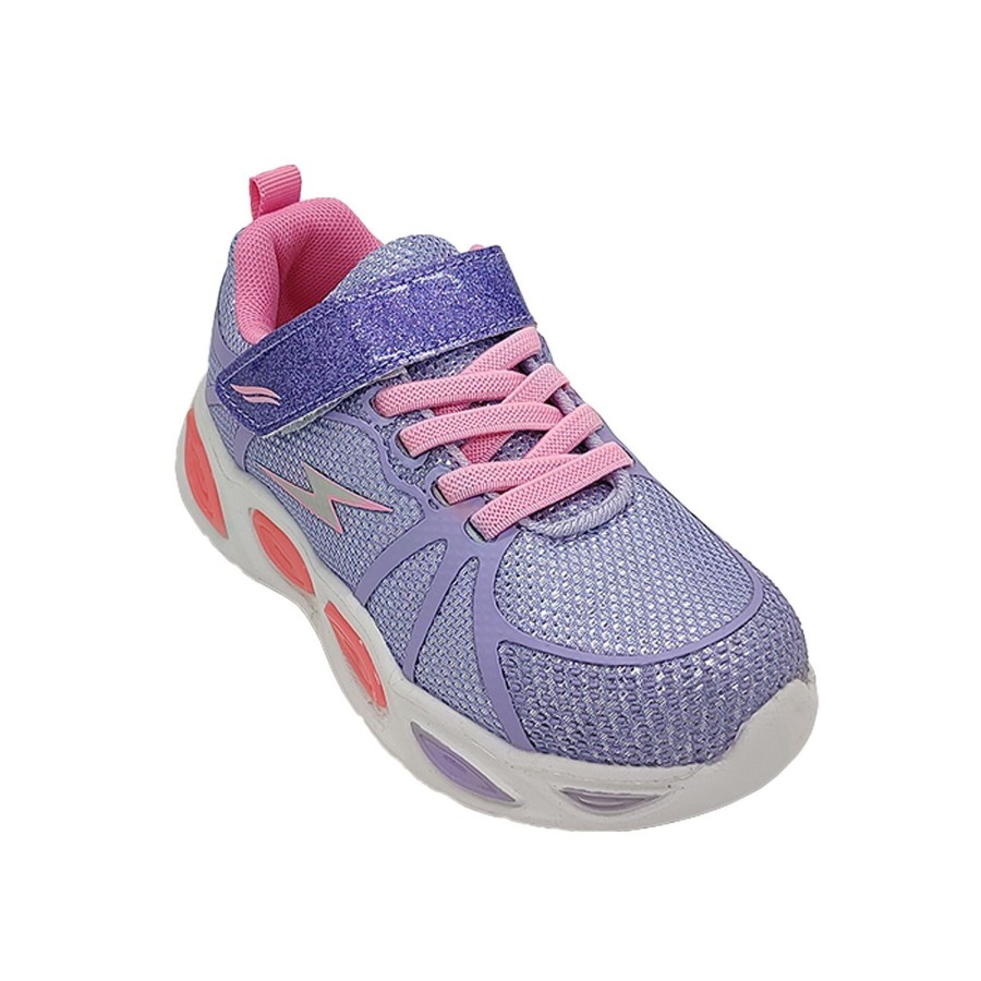 Kids Bolt Runners | Bolt Origin Girls Shoes Casual Trainer Led Light Up Sole Runner Hook And Loop Purple