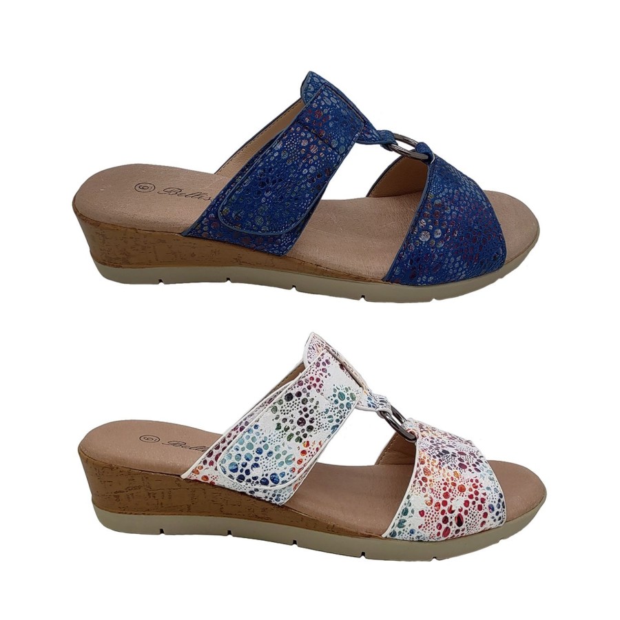 Women Bellissimo | Bellissimo Selena Ladies Sandals Slides Wedge Sole Slip On Adjustable Tab