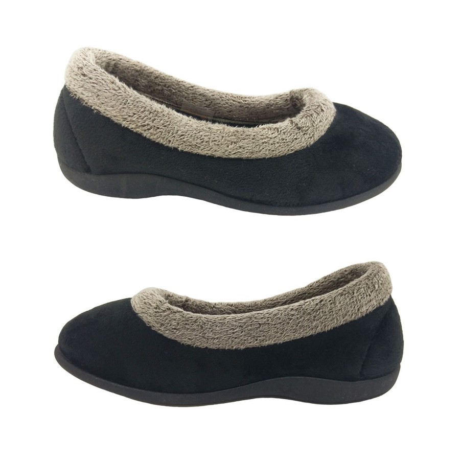 Women Padders | Padders Wintery Ladies Slippers Slip On Low Cut Top Soft Trim Padded Insole Black