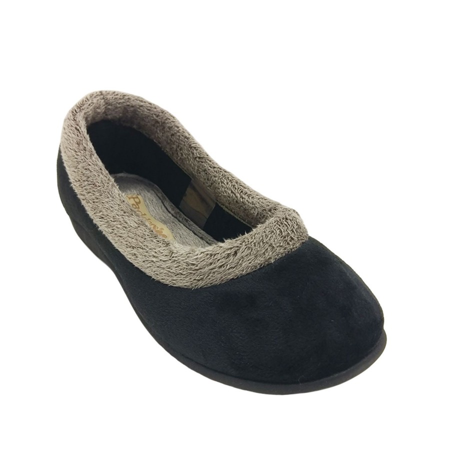 Women Padders | Padders Wintery Ladies Slippers Slip On Low Cut Top Soft Trim Padded Insole Black