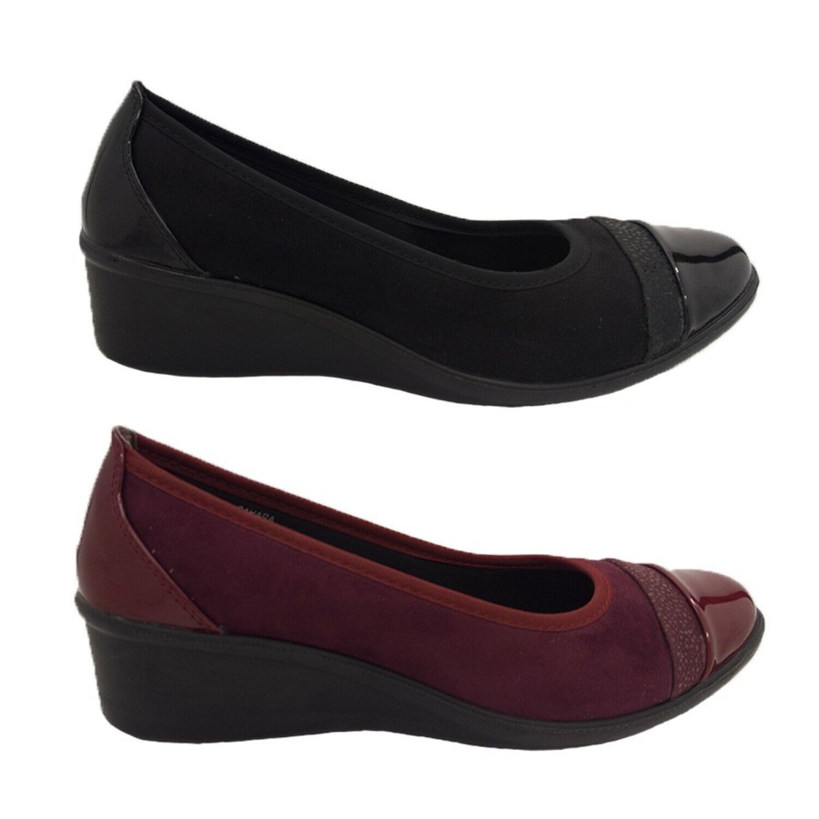 Women Bellissimo | Bellissimo Sahara Ladies Shoes Slip On Dressy Wedge Patent Toe Lightweight