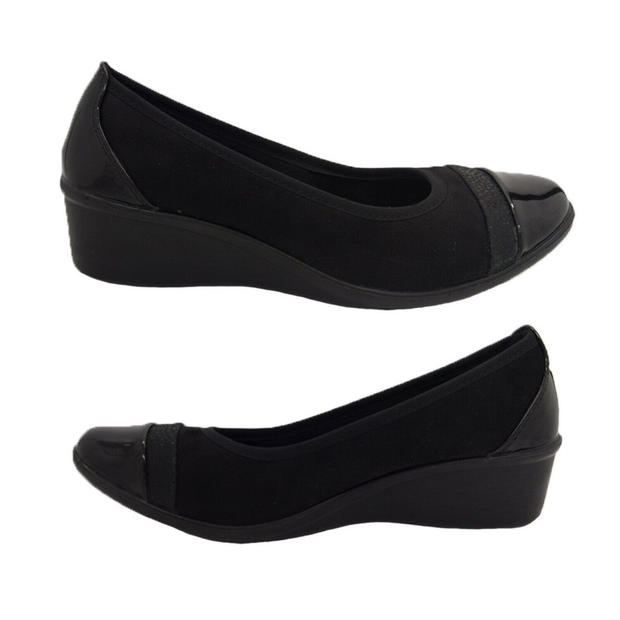 Women Bellissimo | Bellissimo Sahara Ladies Shoes Slip On Dressy Wedge Patent Toe Lightweight